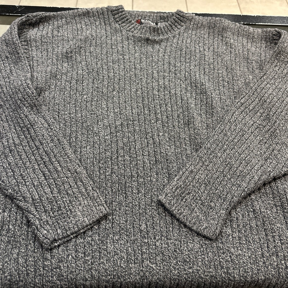 Vintage 90s Scandia Knit Sweater Grey Made In USA Size XL Cotton Acrylic